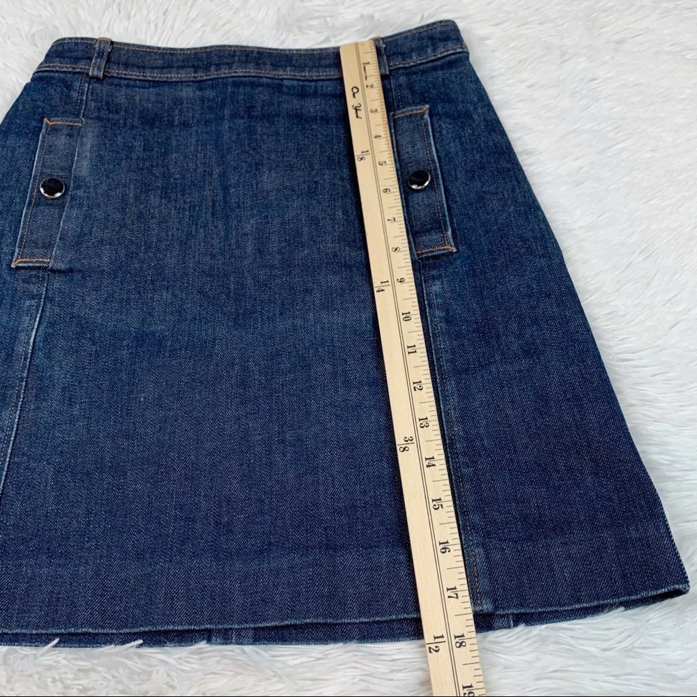 Vanessa Seward denim a-line skirt high waisted pockets dark wash solid blue - Picture 4 of 10